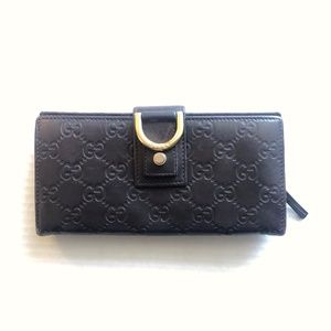❌Sold❌Authentic Gucci Guccissima GG Dark Brown Leather Bifold Long Wallet